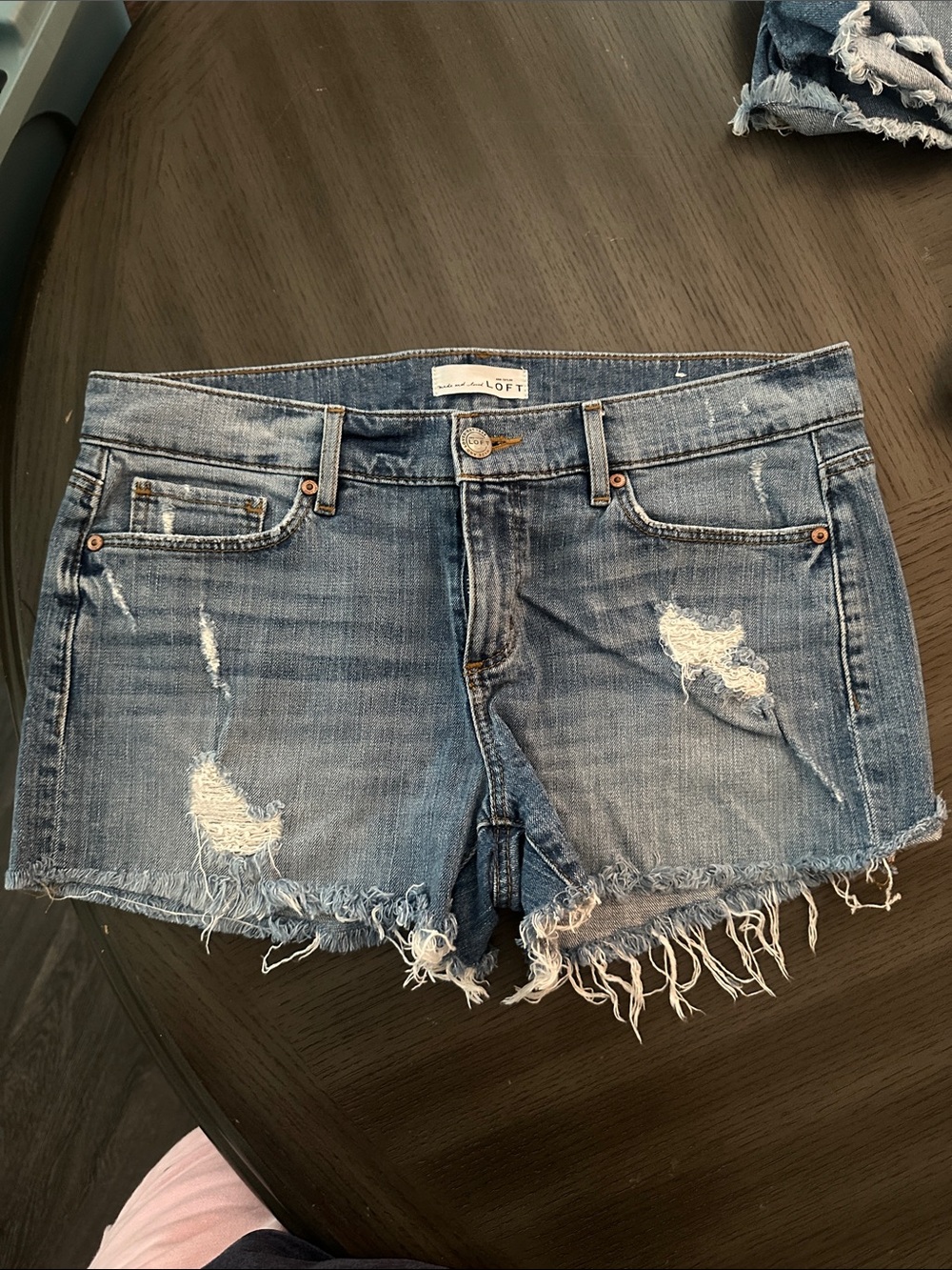 LOFT Distressed Frayed Denim Shorts - Light Blue